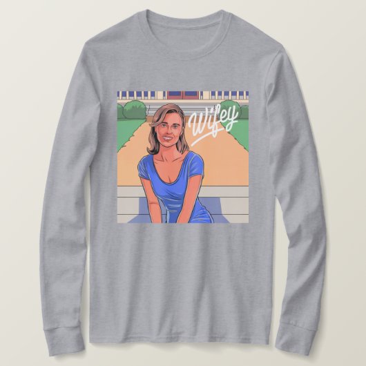 ワイフィーの長袖グレーTシャツ Tシャツ (デザイン正面)