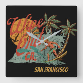 ワイプアウトSurf CaliforniaヴィンテージレトロTシャツPos スクエア壁時計