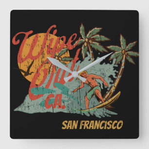 ワイプアウトSurf CaliforniaヴィンテージレトロTシャツPos スクエア壁時計