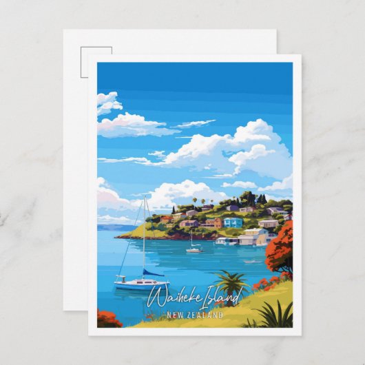 ワイヘキアイランドニュージーランドヴィンテージ旅行 ポストカード (正面/裏面)