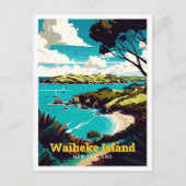 ワイヘキアイランドNZトラベルアートヴィンテージイラストレーション ポストカード (正面)