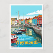 ワイマウスイングランドトラベルアートヴィンテージイラストレーション ポストカード (正面)