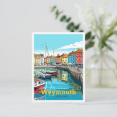 ワイマウスイングランドトラベルアートヴィンテージイラストレーション ポストカード (スタンド正面)