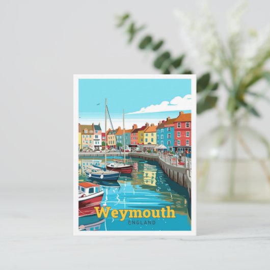 ワイマウスイングランドトラベルアートヴィンテージイラストレーション ポストカード (スタンド正面)