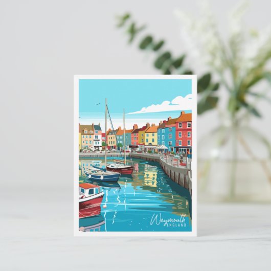 ワイマウスイングランドヴィンテージ旅行イラストレーション ポストカード (スタンド正面)