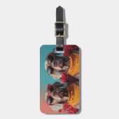 ワイマラナーとハートバラバレンタインデー ラゲッジタグ (正面縦)