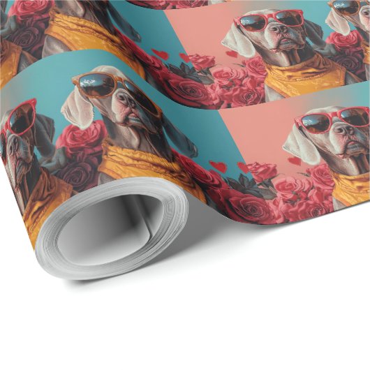 ワイマラナーとハートバラバレンタインデー ラッピングペーパー (ロールコーナー)