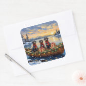 ワイマラナーと一緒にクリスマスをボートで過ごす スクエアシール (封筒)