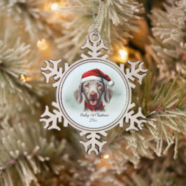ワイマラナーウォーターカラードッグサンタハットファーストクリスマス スノーフレークピューターオーナメント