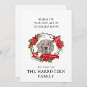 ワイマラナーウォーターカラーポインセチアリースクリスマス シーズンカード (正面/裏面)