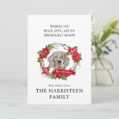 ワイマラナーウォーターカラーポインセチアリースクリスマス シーズンカード (スタンド正面)