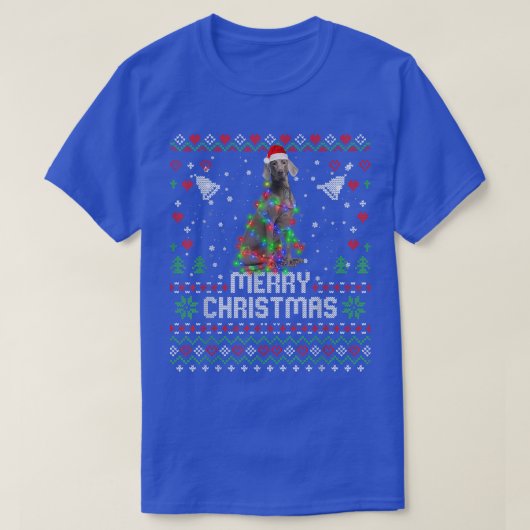 ワイマラナーサンタハットドッグクリスマスツリーライトホール Tシャツ (デザイン正面)