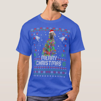 ワイマラナーサンタハットドッグクリスマスツリーライトホール Tシャツ