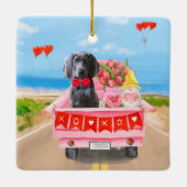 ワイマラナードッグバレンタインデートラックハート セラミックオーナメント (裏面)