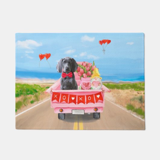 ワイマラナードッグバレンタインデートラックハート ドアマット (正面)