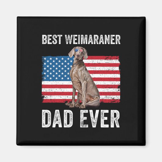 ワイマラナーパパアメリカ国旗の犬の恋人の所有者4th O マグネット (正面)