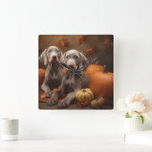 ワイマラナーパピー秋デライトカボチャ スクエア壁時計 (ホーム)