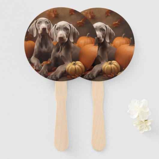 ワイマラナーパピー秋デライトカボチャ ハンドファン (正面&裏面)