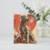 ワイマラナーヴィンテージバレンタインデー ポストカード (スタンド正面)