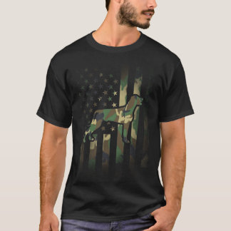ワイマラナー迷彩柄アメリカ国旗USA軍隊 Tシャツ