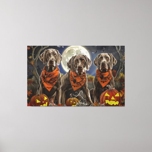 ワイマラナー・ハロウィーンの不気味な キャンバスプリント (正面)