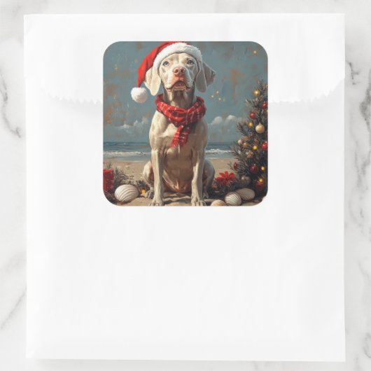 ワイマランアドッグクリスマスヴィンテージビーチ スクエアシール (バッグ)