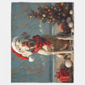 ワイマランアドッグクリスマスヴィンテージビーチ フリースブランケット (正面)