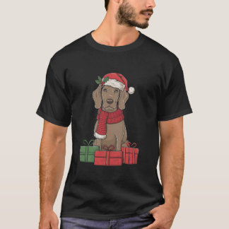 ワイマランダードッグクリスマスの衣装サンタハットドッグXma Tシャツ