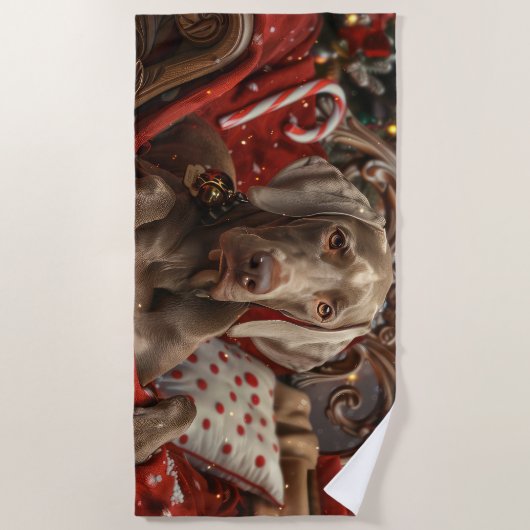 ワイマランダードッグクリスマスフェスティバル ビーチタオル (正面)