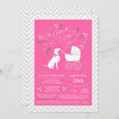 ワイマランダードッグベビーシャワーガールピンク 招待状 (正面/裏面)