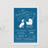 ワイマランダードッグベビーシャワーボーイブルー 招待状 (正面/裏面)