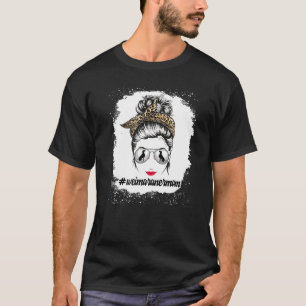 ワイマランナードッグママ漂白Messy Bun Leopard Wome Tシャツ