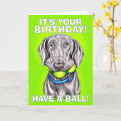 ワイマラーがボールを持っている カード (黄色い花)