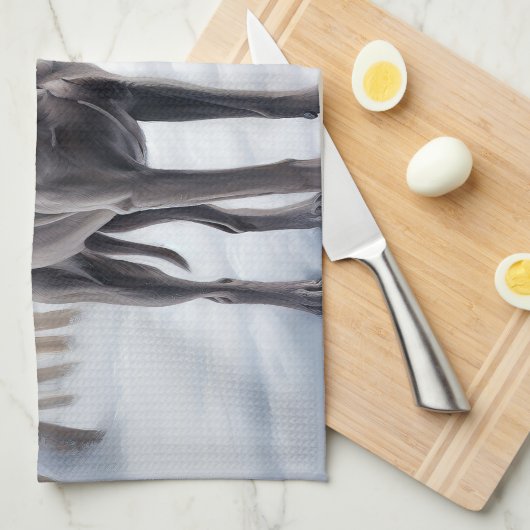 ワイマラーは雪のクリスマスを手放した キッチンタオル (四つ折り)