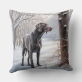ワイマラーは雪のクリスマスを手放した クッション (裏面)