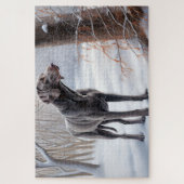 ワイマラーは雪のクリスマスを手放した ジグソーパズル (縦)