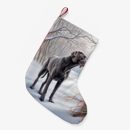 ワイマラーは雪のクリスマスを手放した スモールクリスマスストッキング (正面 (吊り時))