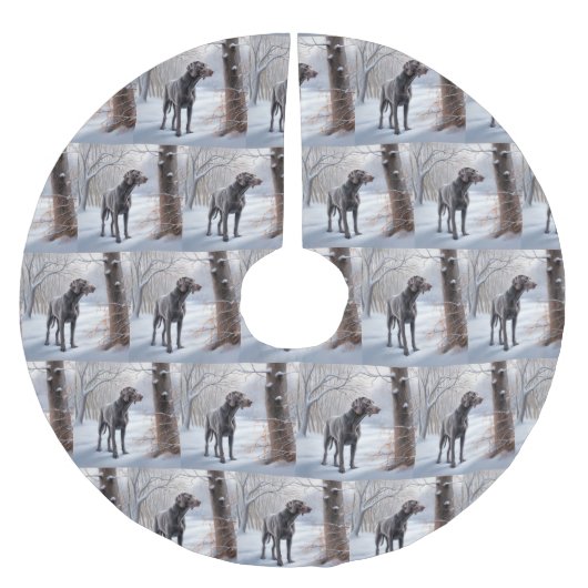 ワイマラーは雪のクリスマスを手放した ブラッシュドポリエステルツリースカート (正面)