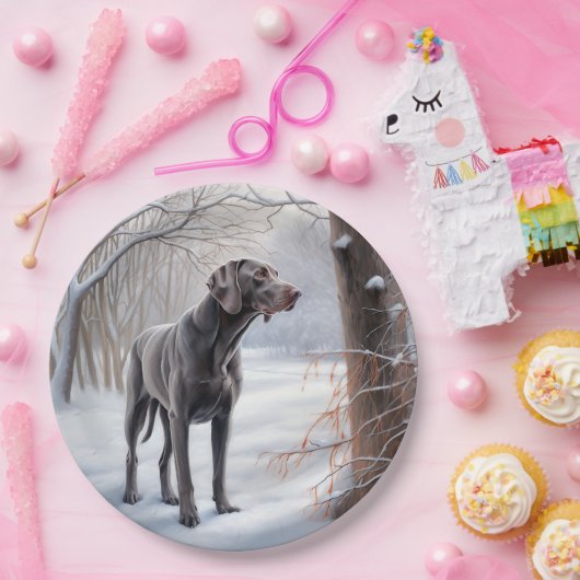 ワイマラーは雪のクリスマスを手放した ペーパープレート (パーティー)