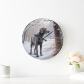 ワイマラーは雪のクリスマスを手放した ラージ壁時計 (ホーム)