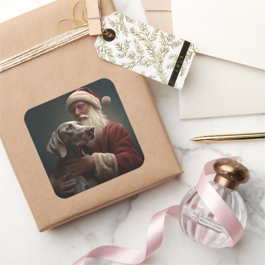 ワイマラーズウィズサンタクロースフェスティバルクリスマス スクエアシール (ギフト)