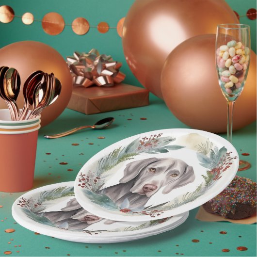 ワイマラーナクリスマスリースフェスティバルカップ ペーパープレート (複数)