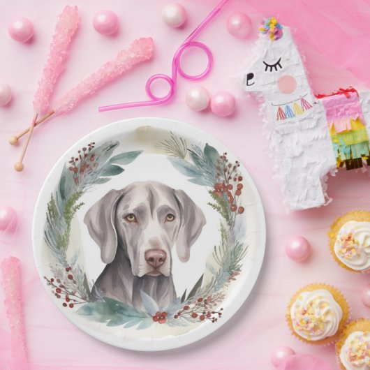 ワイマラーナクリスマスリースフェスティバルカップ ペーパープレート (パーティー)