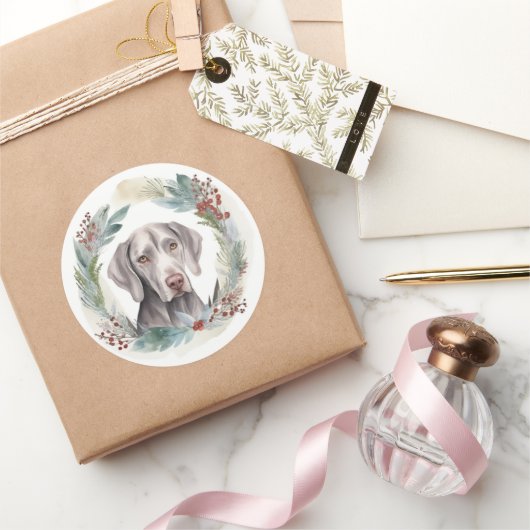 ワイマラーナクリスマスリースフェスティバルカップ ラウンドシール (ギフト)