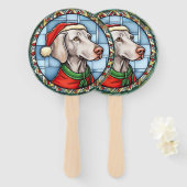 ワイマラーナーのステンドグラスのクリスマス ハンドファン (正面&裏面)