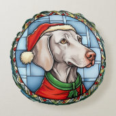 ワイマラーナーのステンドグラスのクリスマス ラウンドクッション (正面)