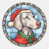 ワイマラーナーのステンドグラスのクリスマス ラウンドシール (正面)