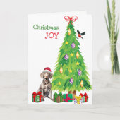 ワイマラーナー犬、鳥、クリスマスツリー シーズンカード (正面)