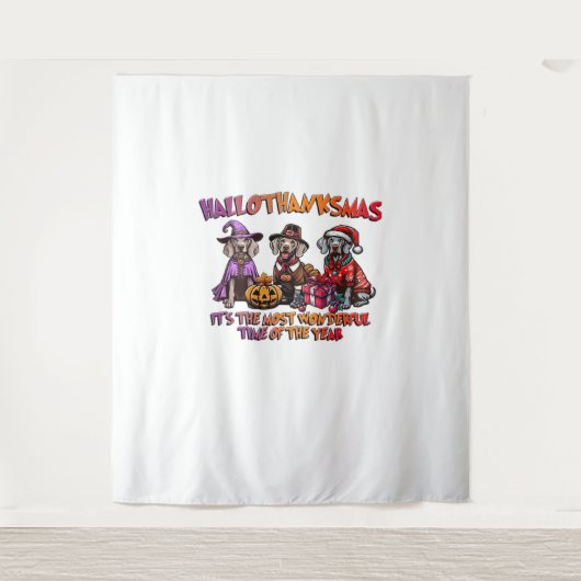 ワイマラーハロウィーン感謝祭クリスマスオーバーシ タペストリー (正面)