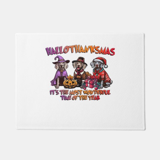 ワイマラーハロウィーン感謝祭クリスマスオーバーシ ドアマット (正面)